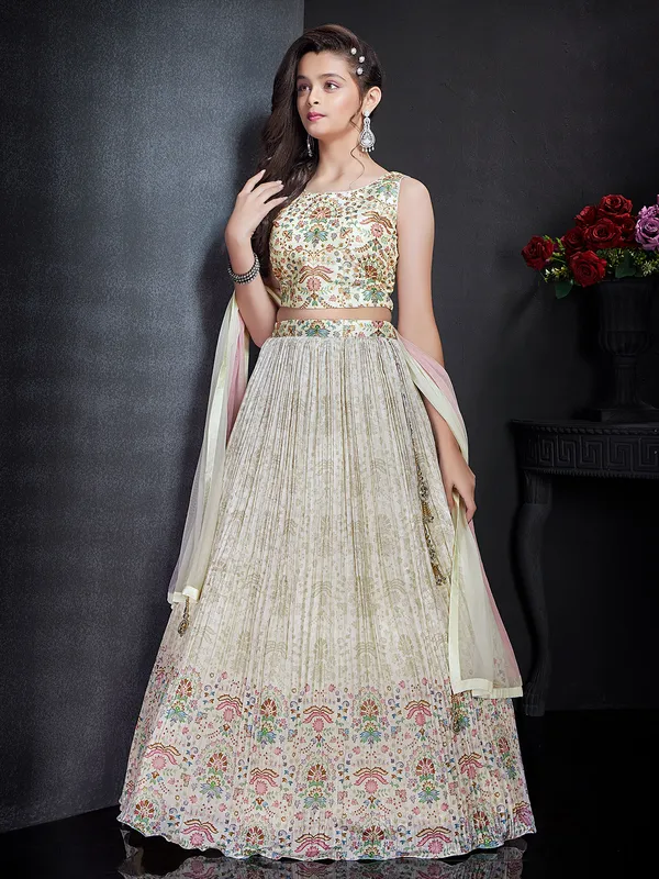 Off white silk girls lehenga choli