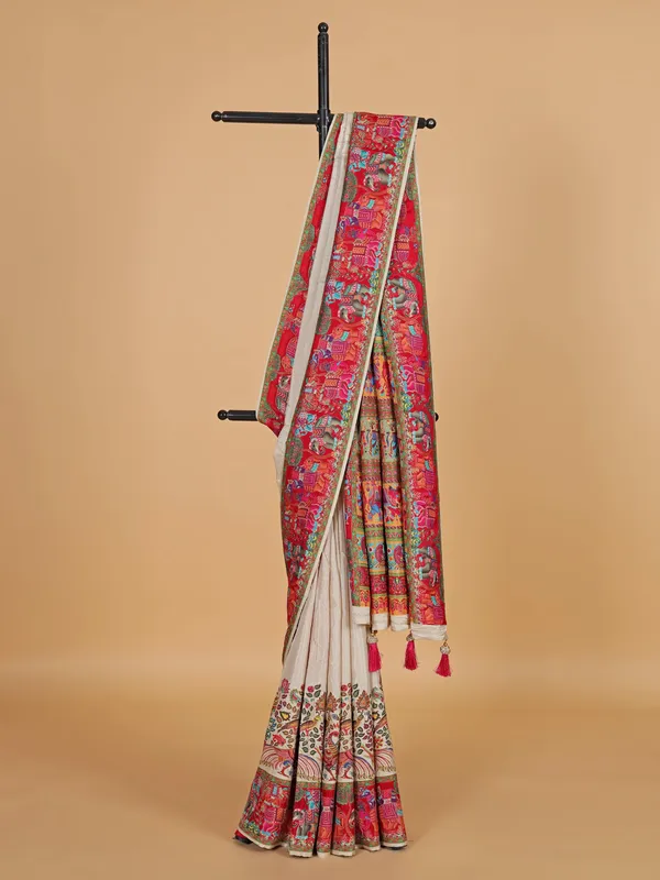 Off-white silk saree for wedding wear