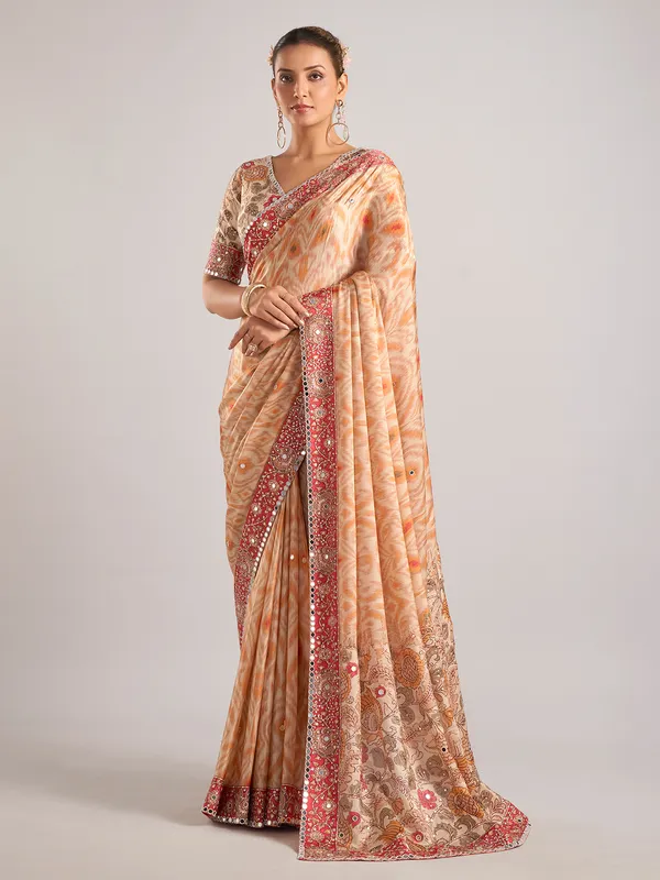 Off white silk saree with resham work