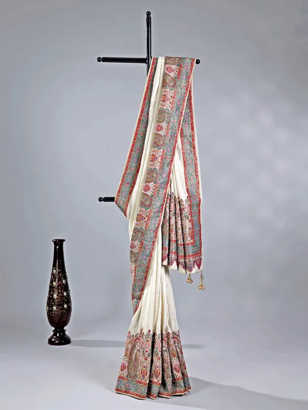 Off white silk wedding wear saree