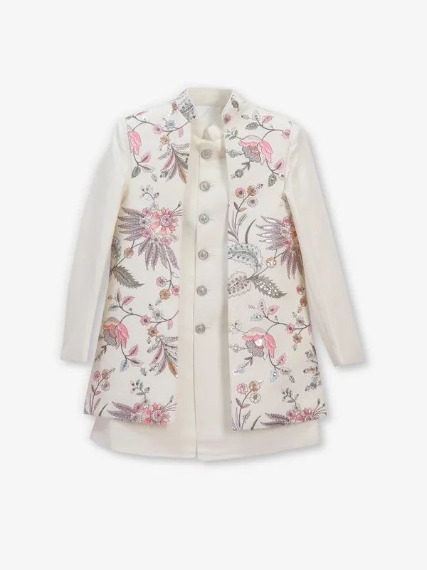 Off white terry rayon wedding style Indowestern for boys