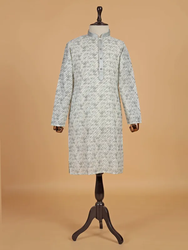 Off white textured cotton silk kurta suit