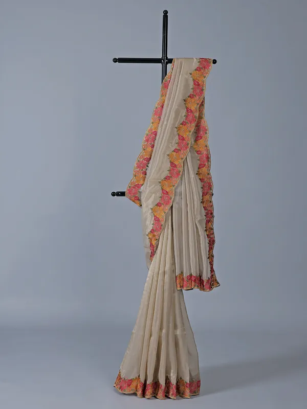 Off white tissue silk stone embroidered saree