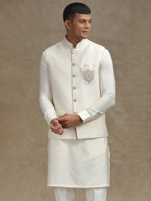 Off white waistcoat set with intricate work