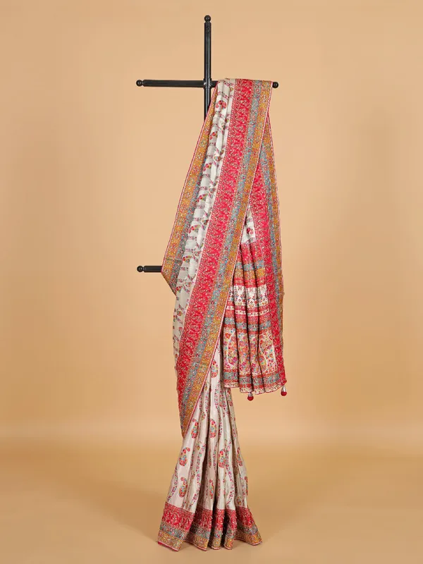 Off-white wedding style masru silk saree