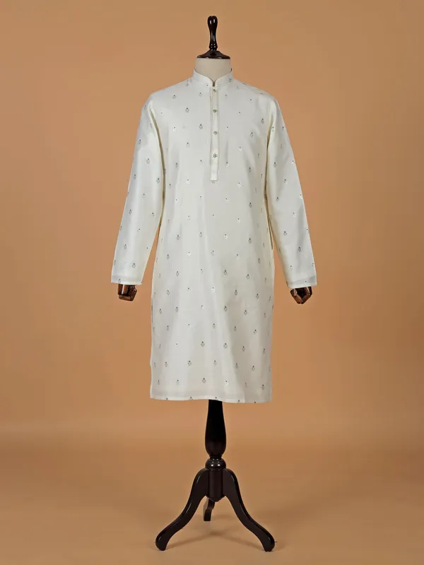 Off white zari weaved kurta suit in silk