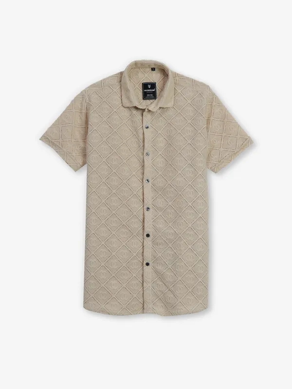 OLD GARAGE beige texture cotton shirt