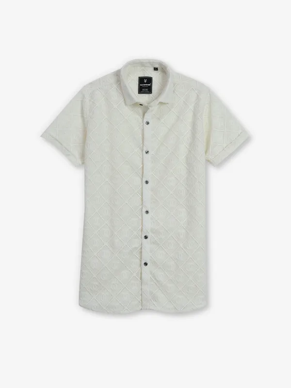 OLD GARAGE cream texture cotton shirt