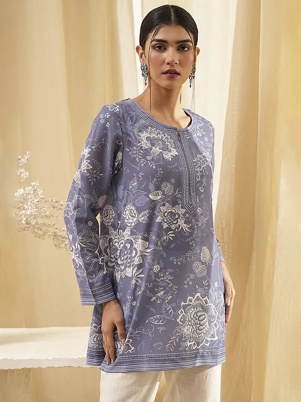Old lavender printed cotton kurti