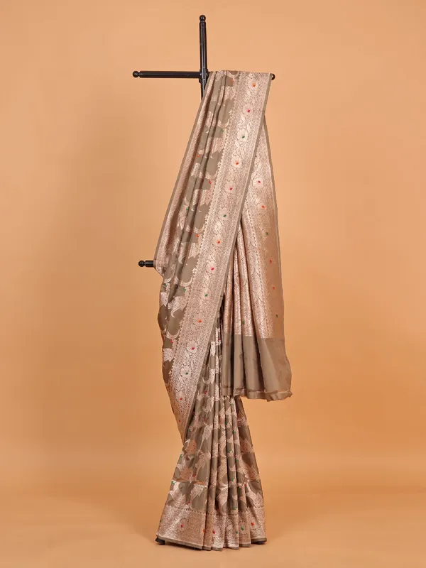 Olive banarasi silk saree for wedding