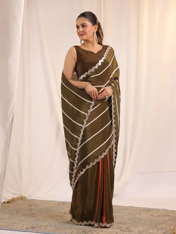 Olive chic saree with unstitched blouse