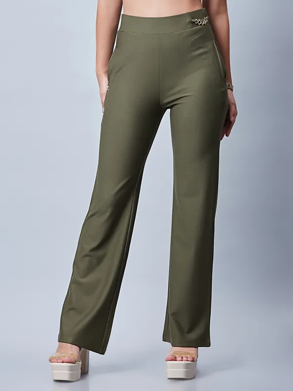 Olive cotton plain pant