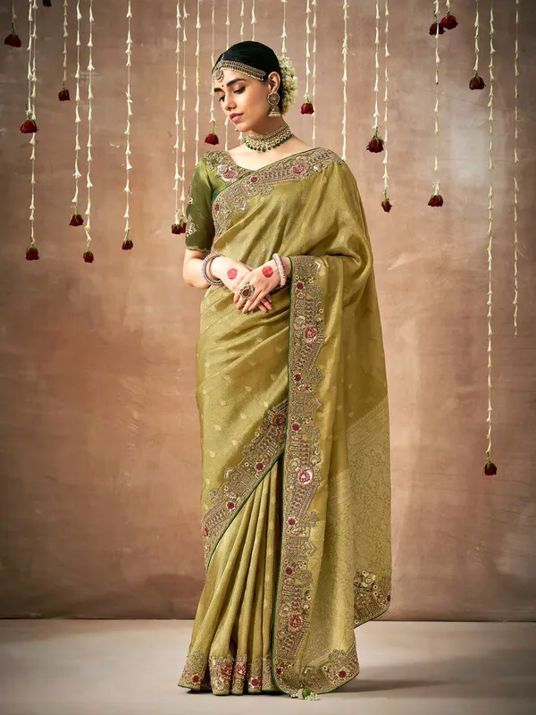 Olive dola silk saree for festive