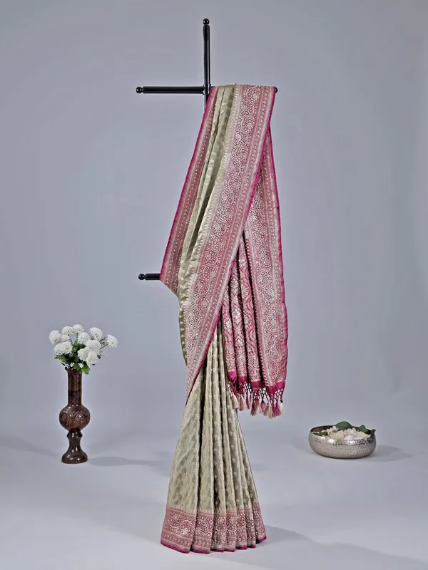 Olive embellished silk saree for wedding wear