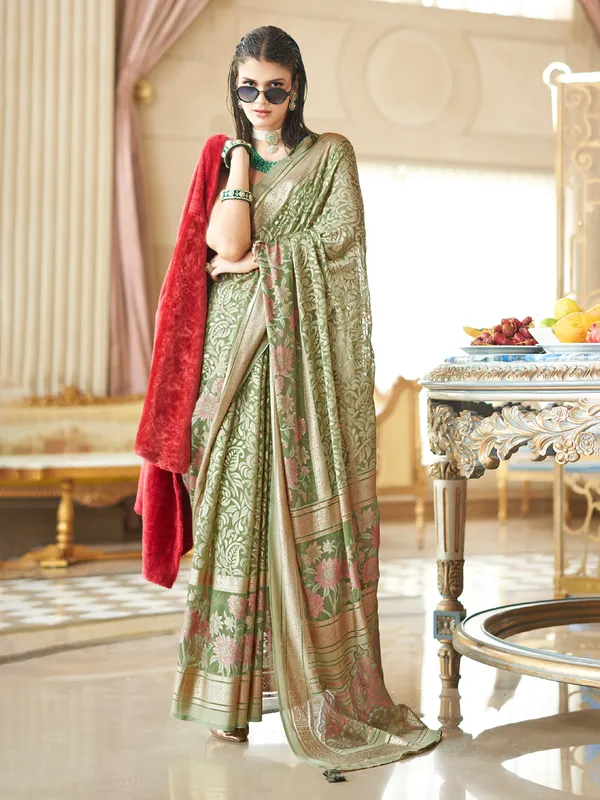Olive festive wear georgette saree