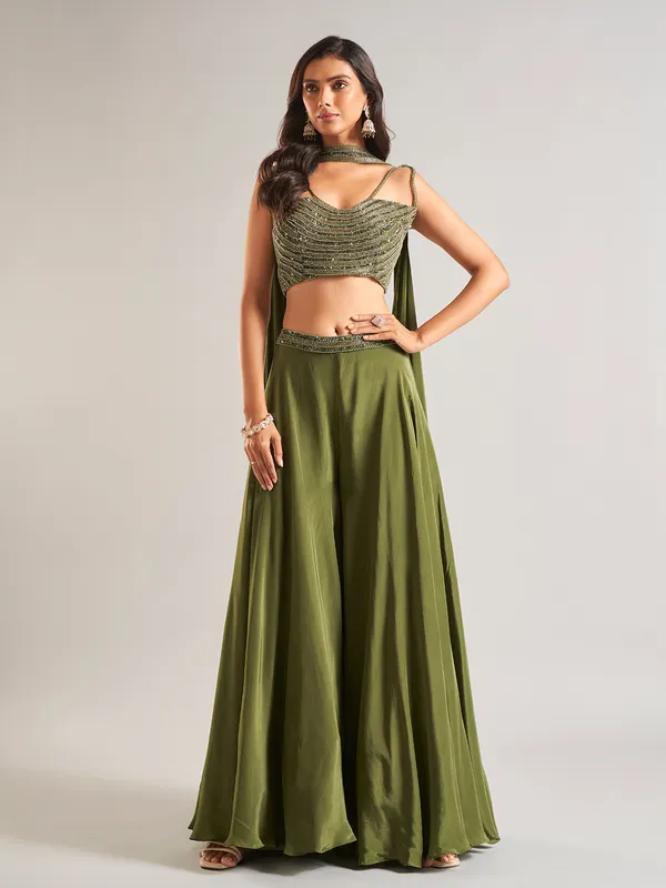 Olive georgette palazzo salwar suit
