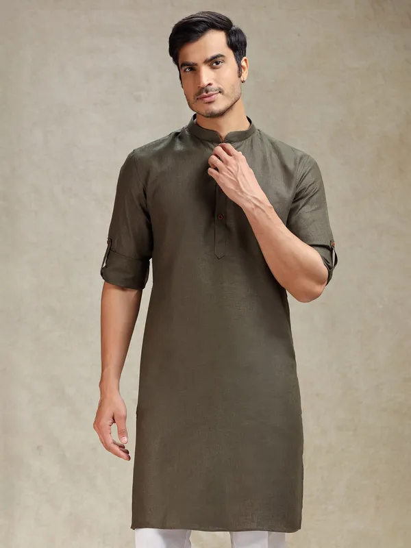 Olive green kurta pajama set for pooja