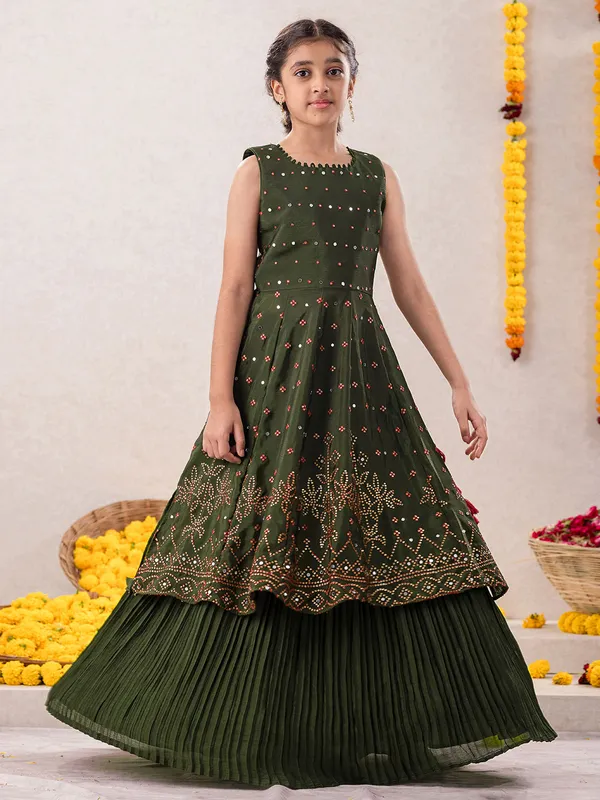 Olive green salwar suit with lehenga
