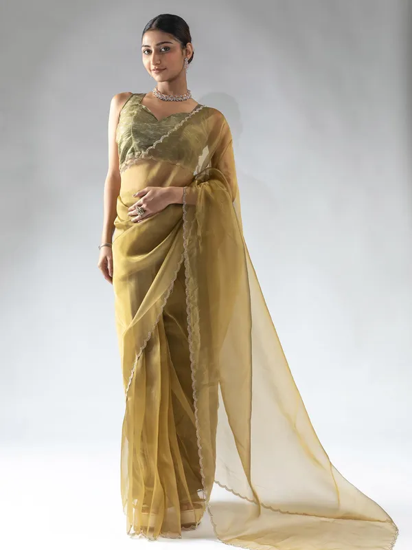 Olive organza ready to wear saree