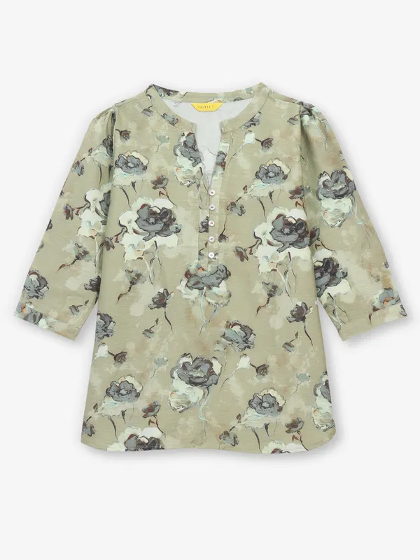 Olive printed silk top for women