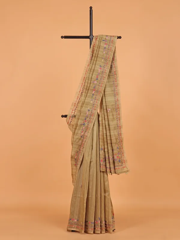 Olive semi cotton saree for festive wear