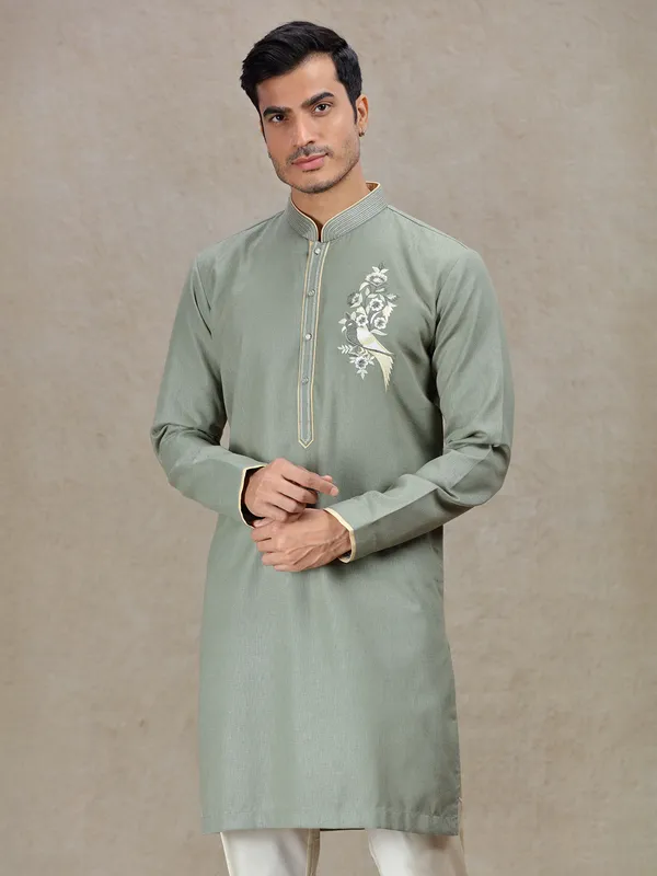 Olive timeless elegance linen cotton silk kurta suit