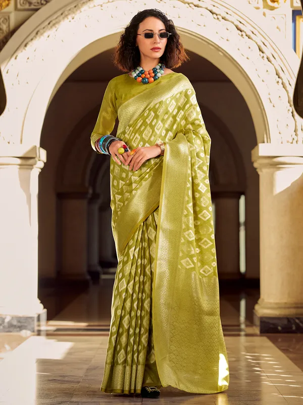 Olive tissue silk saree for festival