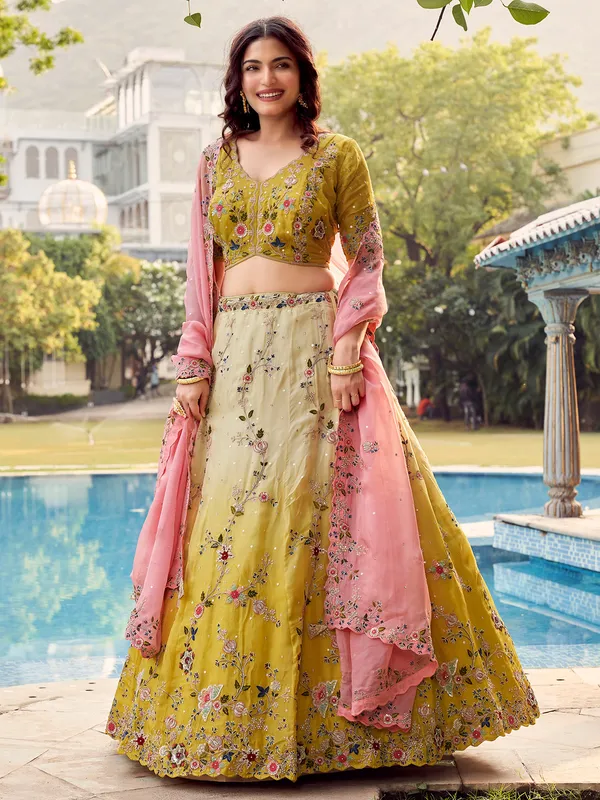 Ombre style yellow lehenga choli with dupatta