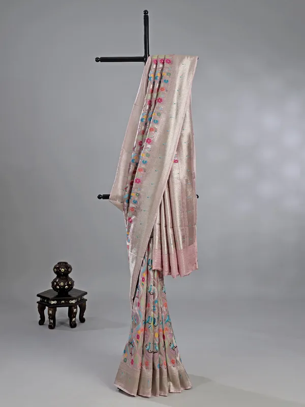 Onion pink and grey modal silk saree