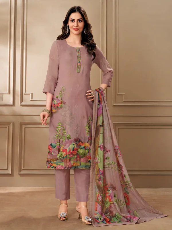 Onion pink cotton printed salwar suit