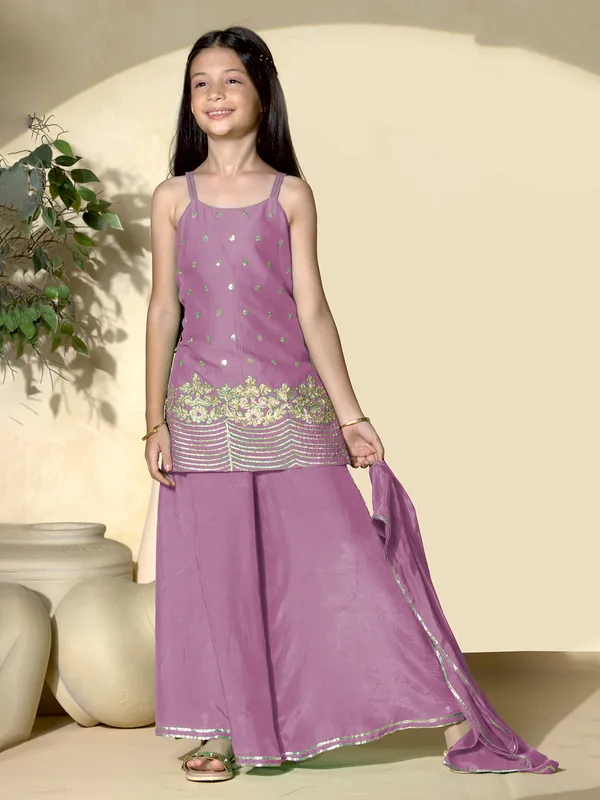 Onion pink cotton silk palazzo suit with dupatta