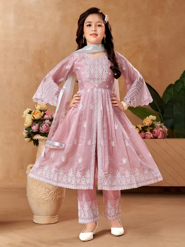 Onion pink cotton silk pant salwar suit with dupatta