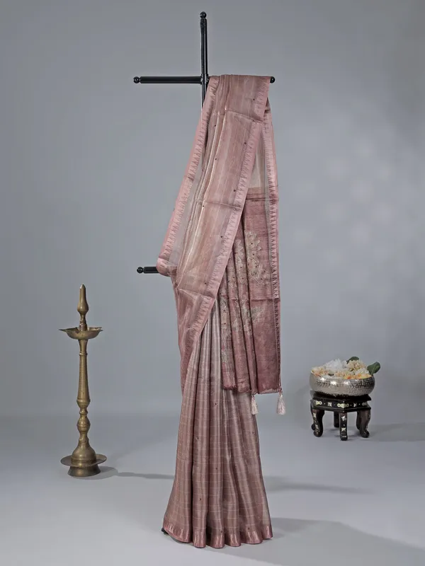 Onion pink cotton silk saree for festive wear