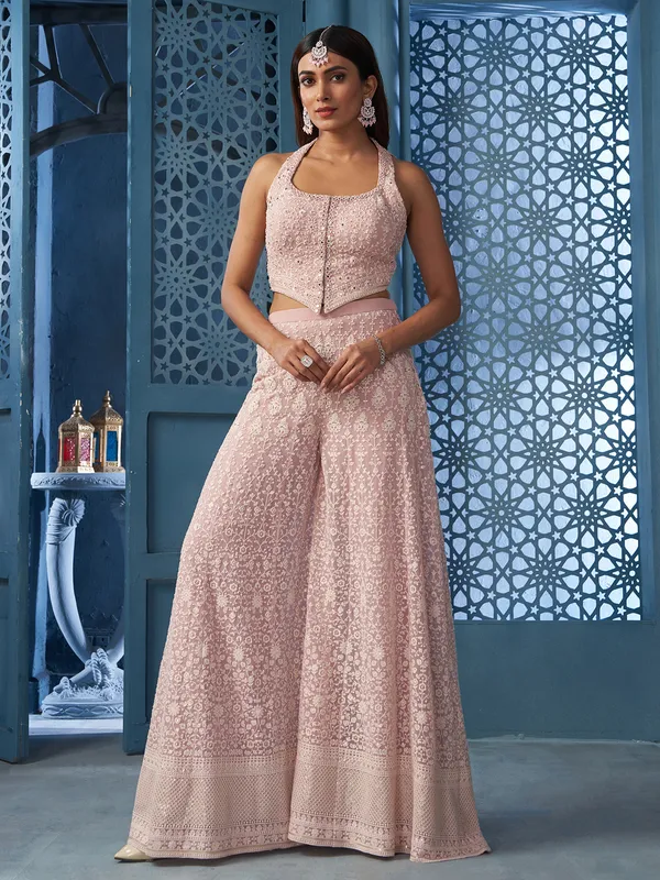 Onion pink designer georgette palazzo salwar suit