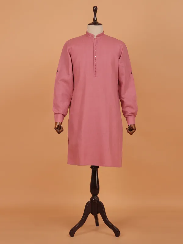 Onion pink festive wear cotton kurta set for men