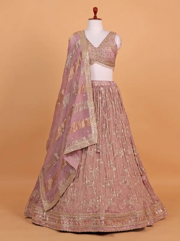Onion pink georgette choli suit in silk for women
