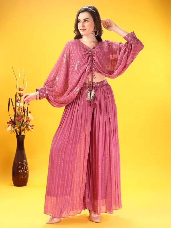Onion pink georgette designer palazzo suit