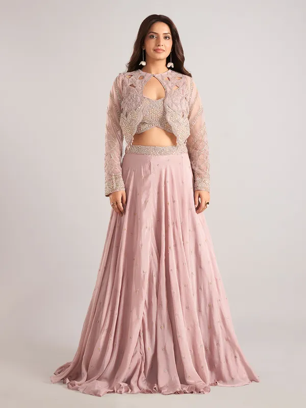 Onion pink georgette jacket style lehenga choli