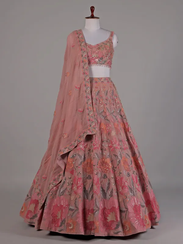Onion pink georgette lehenga choli with dupatta