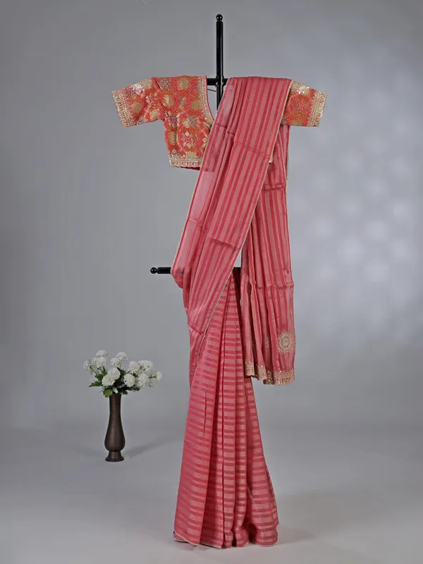 Onion pink georgette saree with subtle shine
