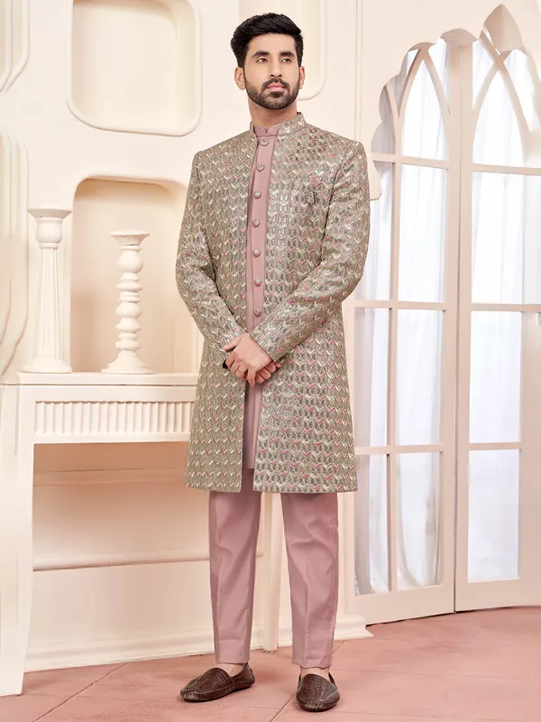 Onion pink indowestern for stylish wedding look