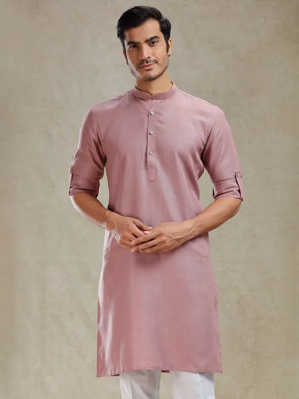Onion pink linen kurta suit for festive