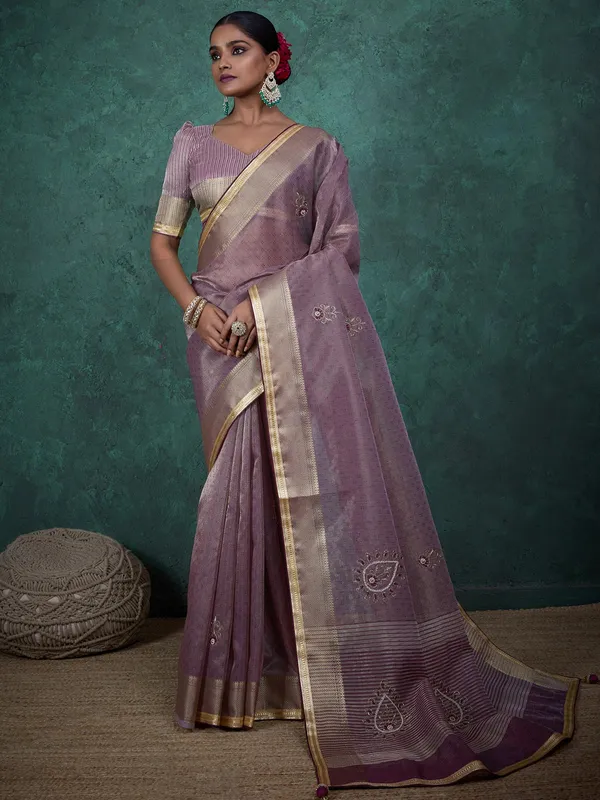 Onion pink linen tissue silk saree