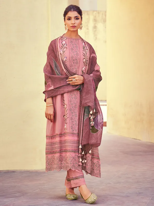 Onion pink organza salwar suit with cutwork