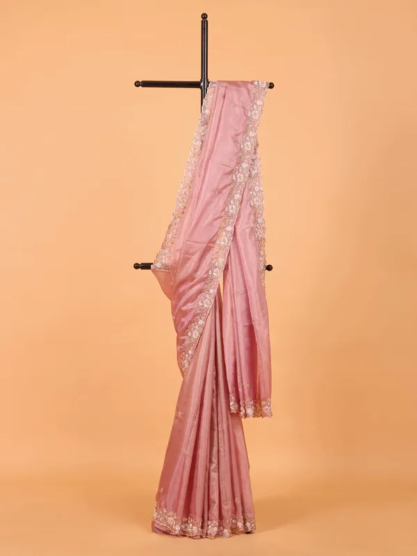 Onion pink organza saree for women