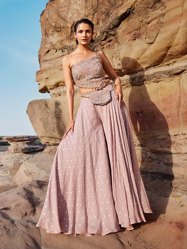 Onion pink palazzo salwar suit in georgette