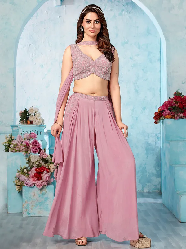 Onion pink palazzo suit for wedding wear with palazzo