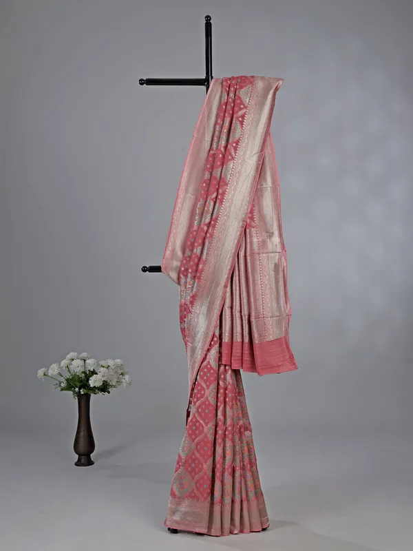 Onion pink satin silk saree for traditional touch