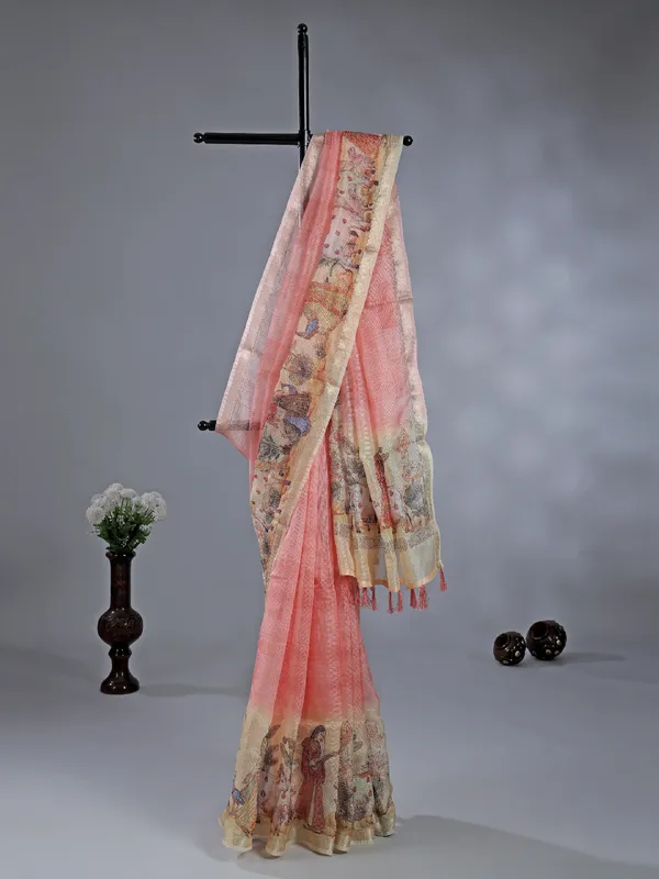 Onion pink semi cotton saree for festival wear