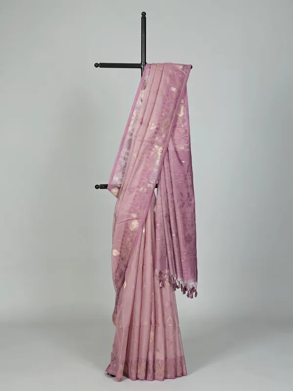 Onion pink semi cotton silk saree for women festive wear